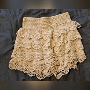 Elegant Cream Crochet Women Shorts